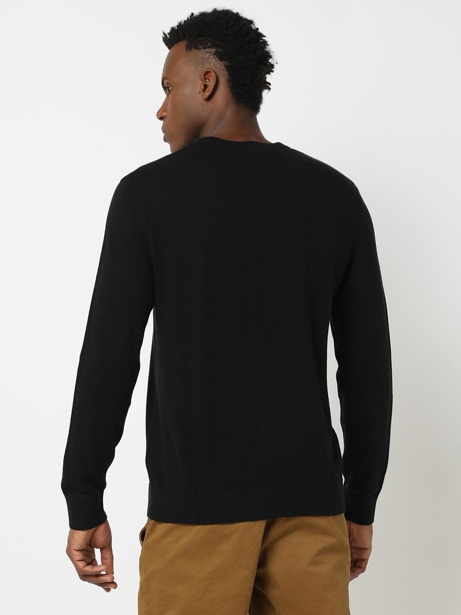 GAP Black Cotton Regular Fit Solid Sweater
