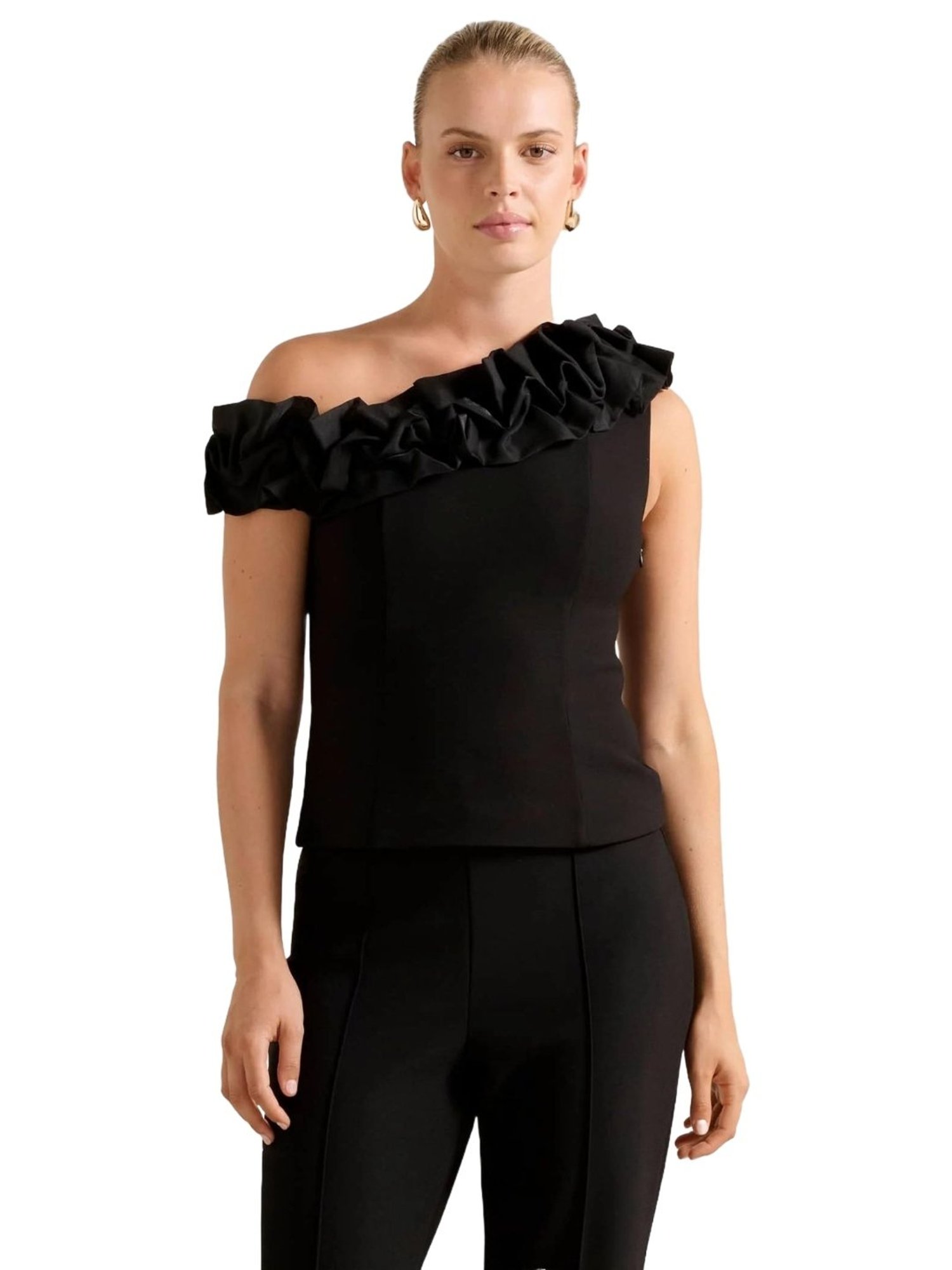 Sadie Tipped Shoulder Ruffle Top