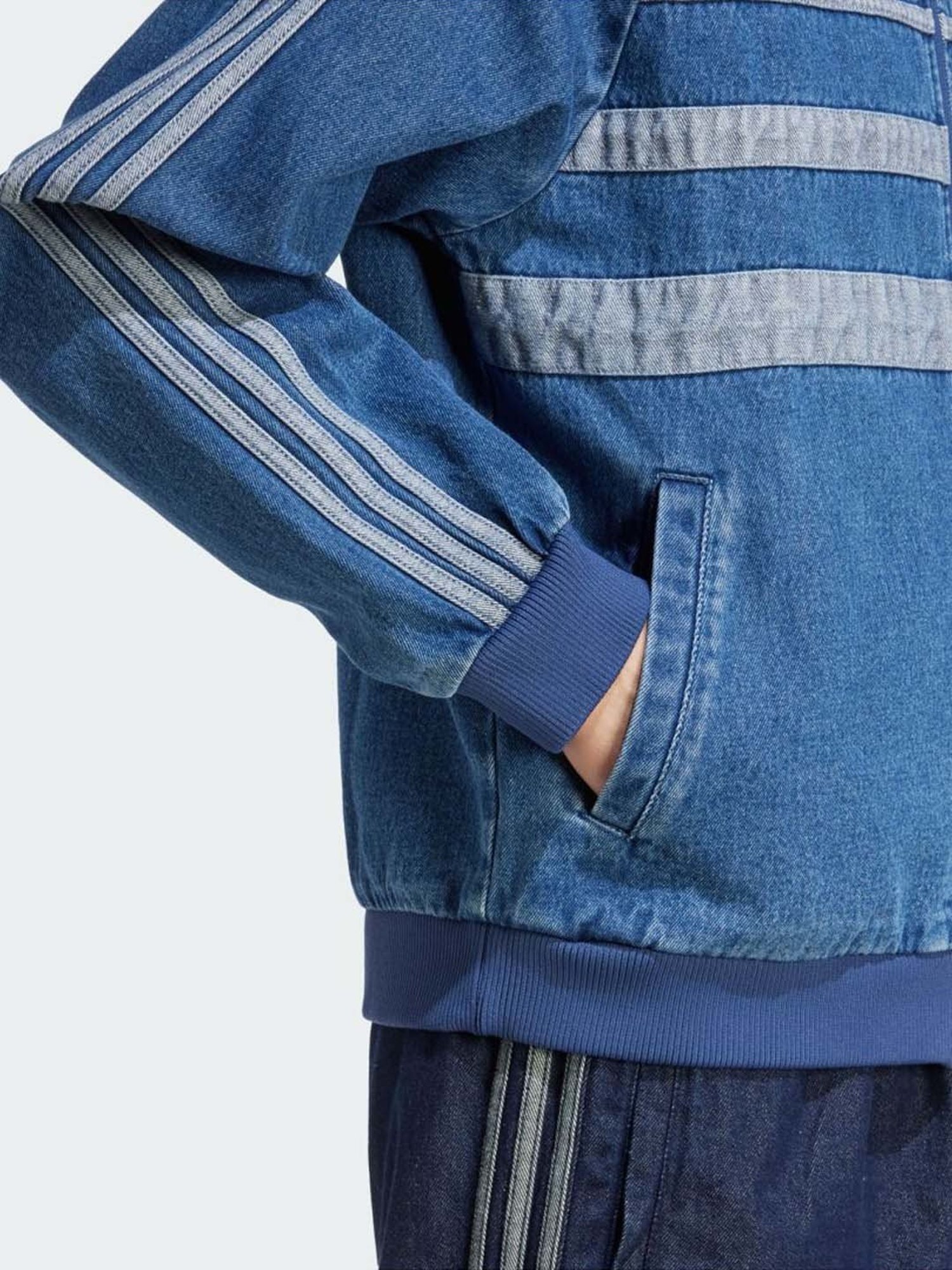 Adidas Originals Blue Cotton Regular Fit Striped Denim Jacket