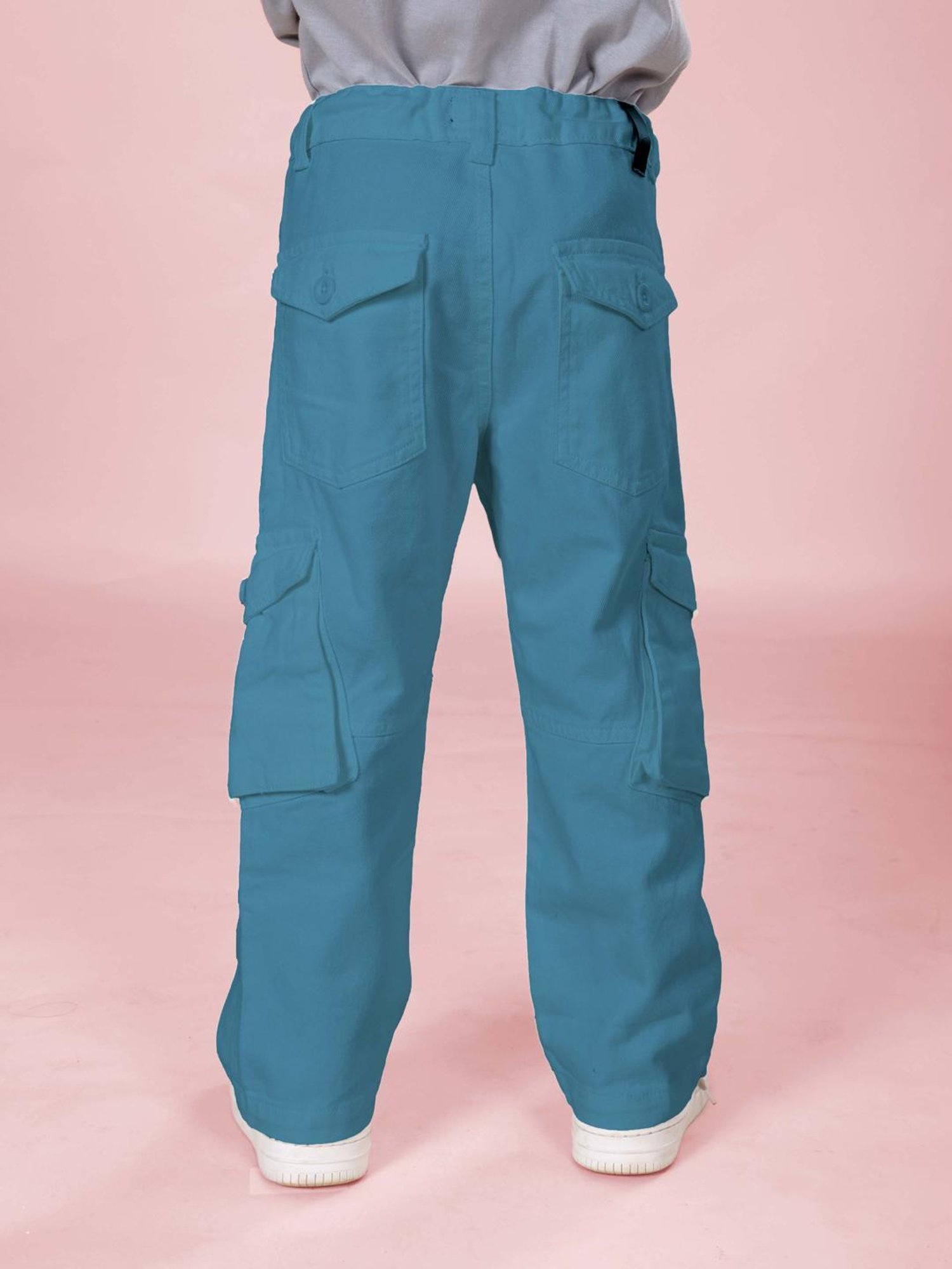Kiddopanti Boys Teal Blue Cotton Regular Fit Cargo Pants