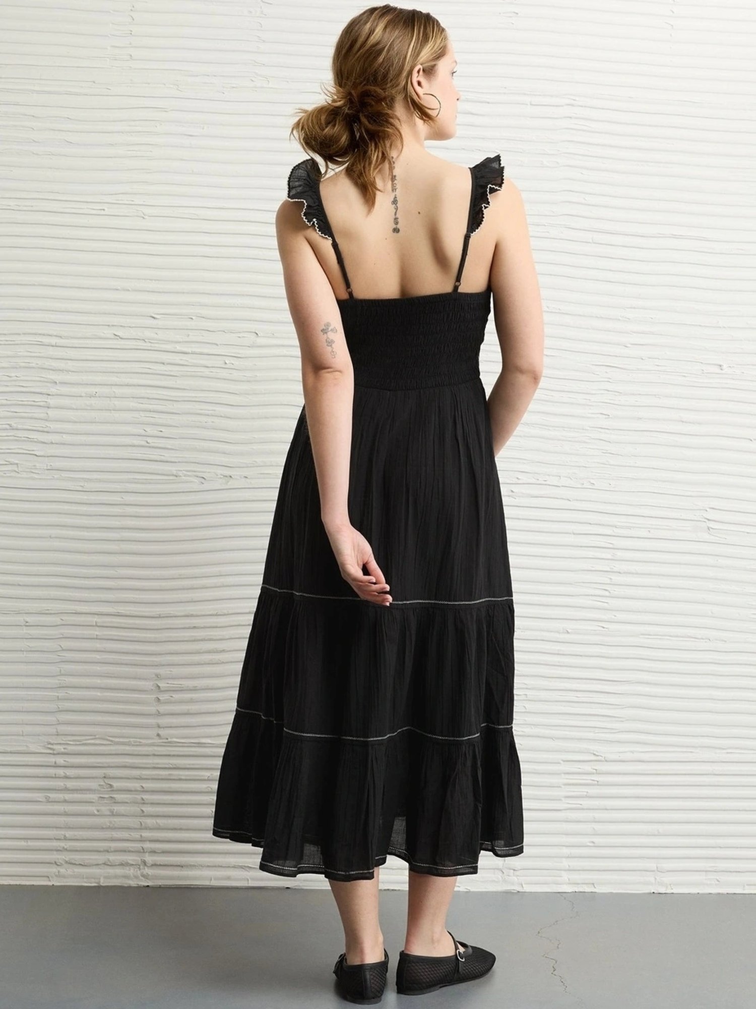 American Eagle Black Flared Fit Embroidered Dress