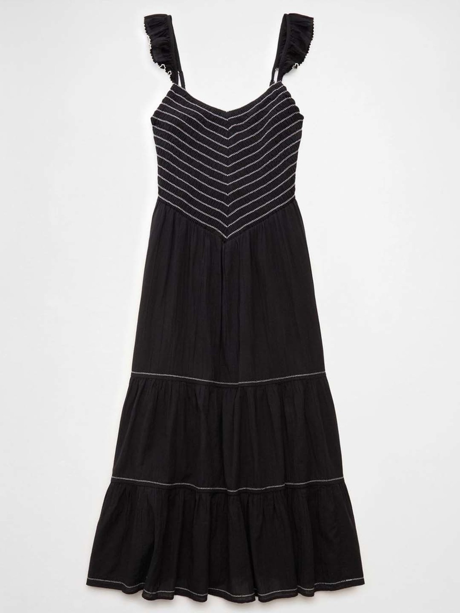 American Eagle Black Flared Fit Embroidered Dress
