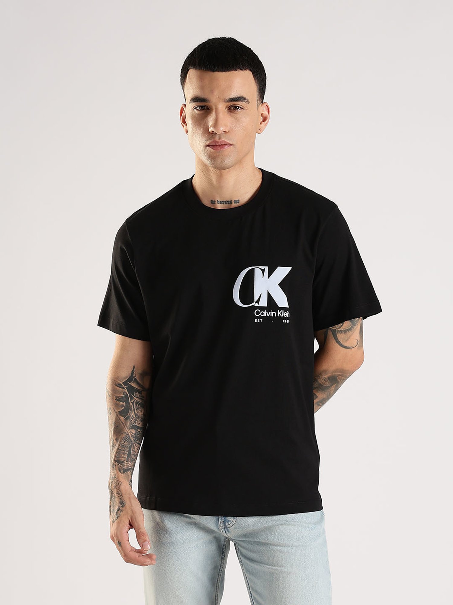 Calvin Klein Jeans Black Cotton Comfort Fit Logo Printed T-Shirt
