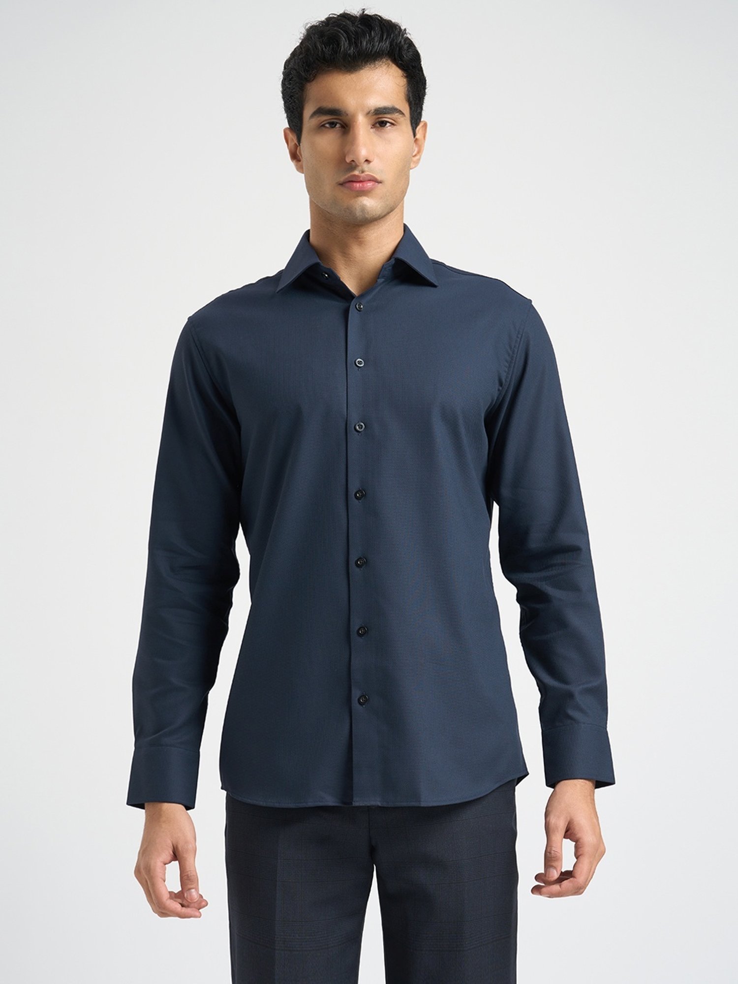 Selected Navy Blue Cotton Regular Fit Shirt