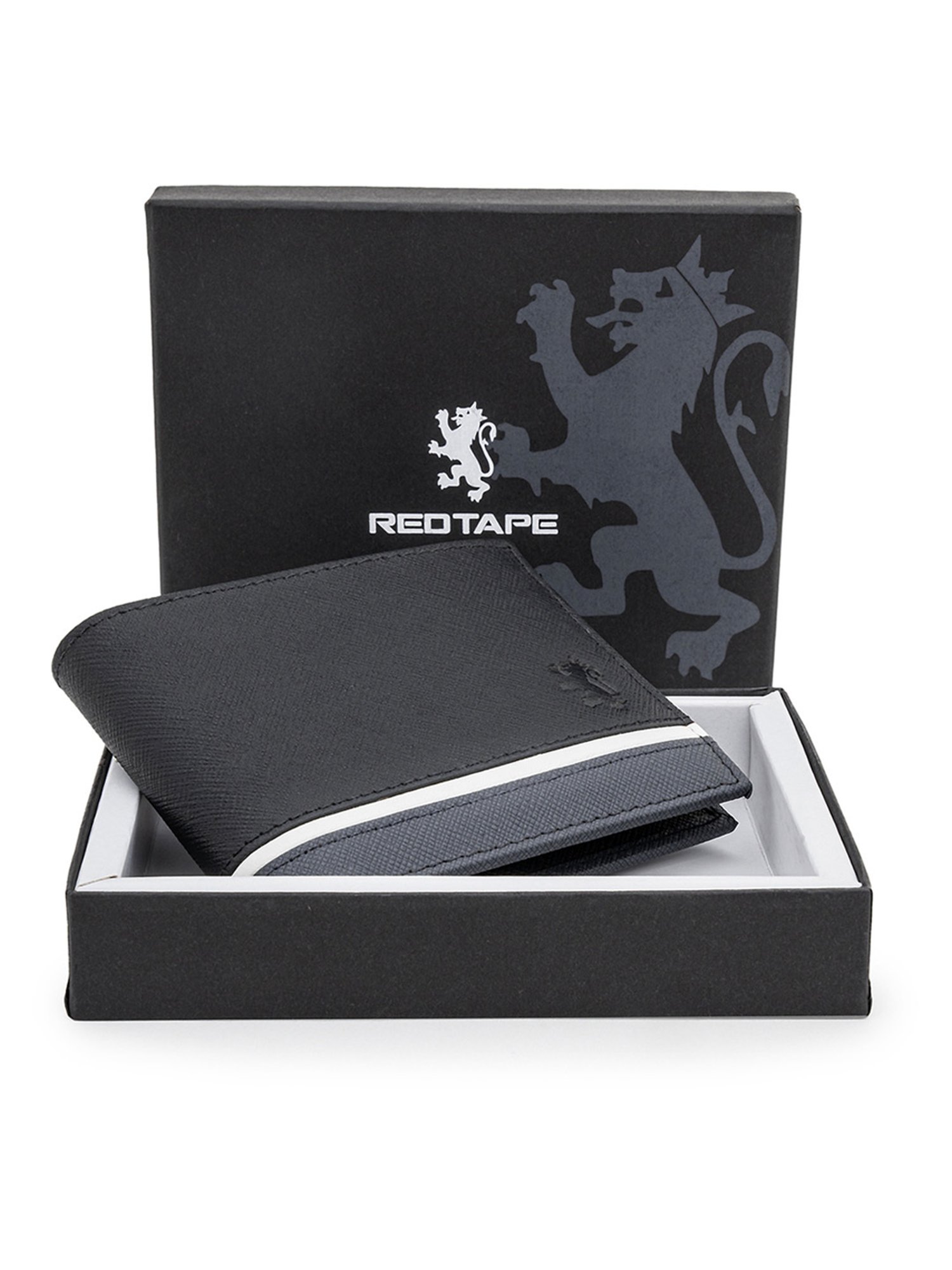 Red Tape Black Leather RFID Bi-Fold Wallet