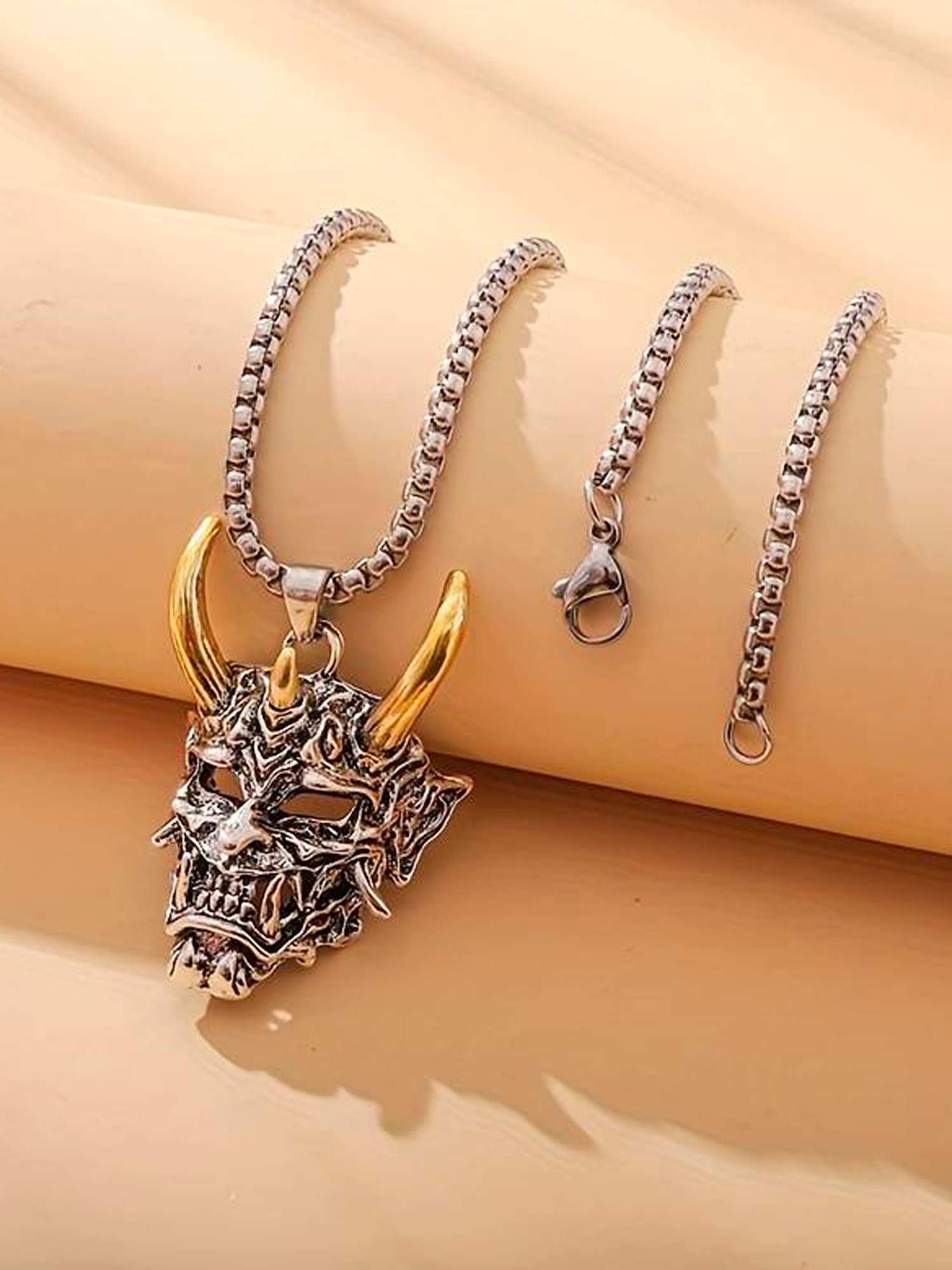 Buy OOMPH Silver Stainless Steel Devil Horn Skull Pendant with
