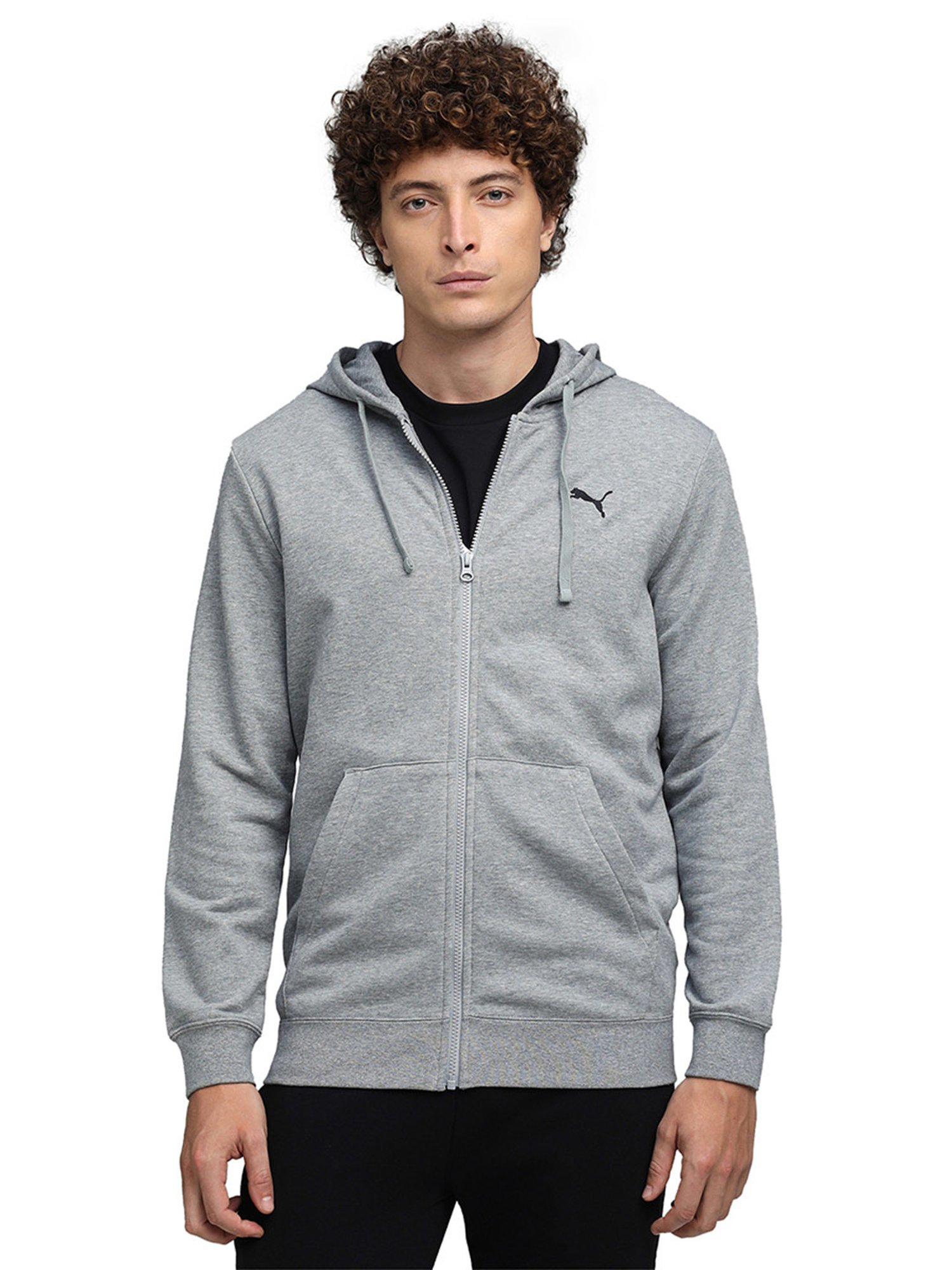 Puma Grey Essentials Rubber Print Full-Zip Regular Fit Hoodie