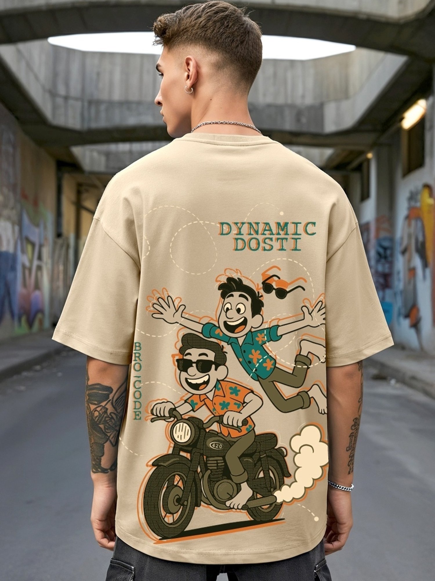 Bewakoof Men's Ginger Root Brown Dynamic Dosti Graphic Printed