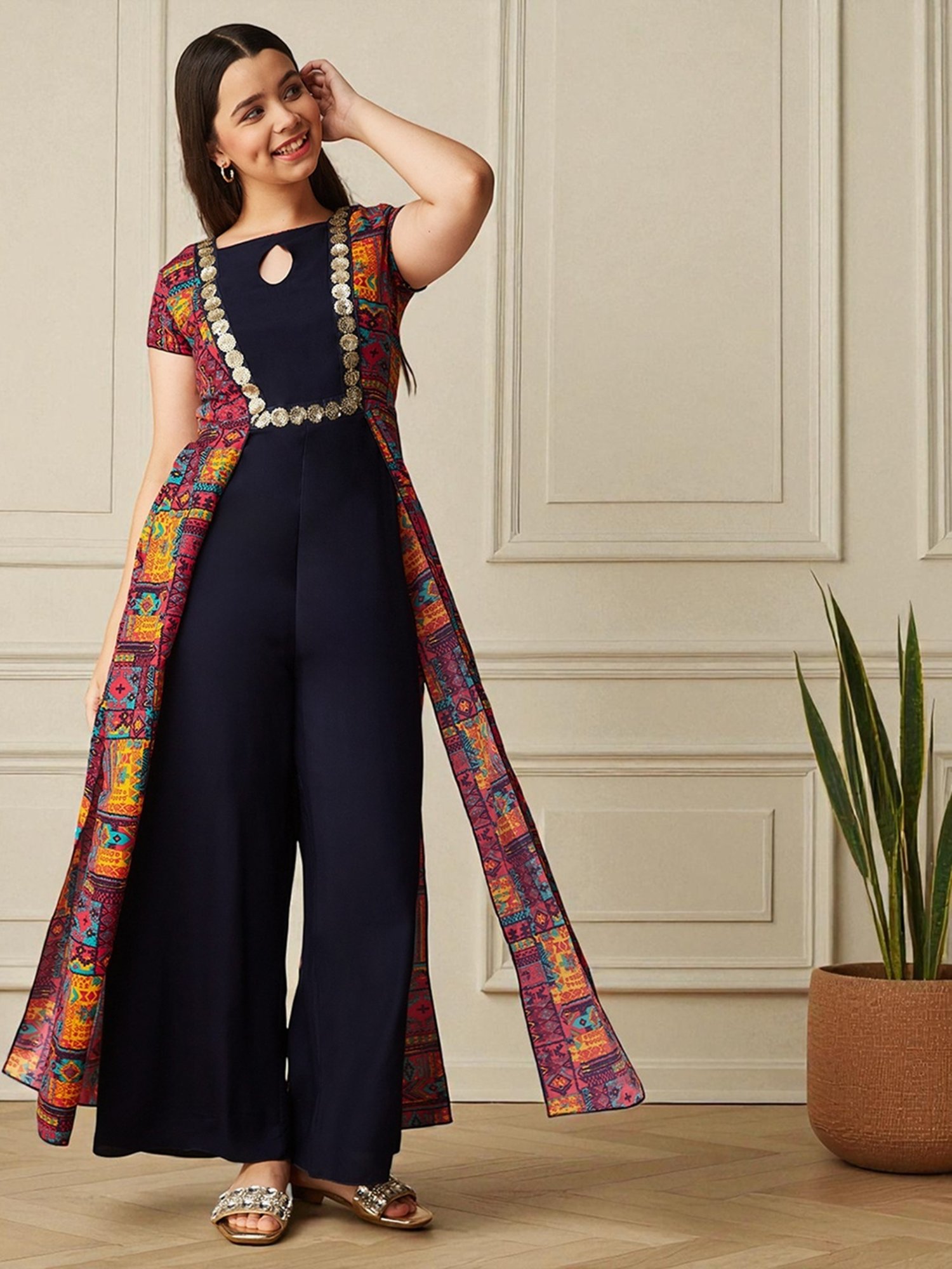 Mizuki Multi Bohemian Paneled Printed Relaxed Fit Jump Suit