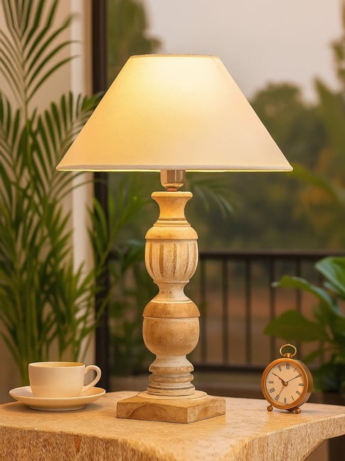 Homesake Brown Wooden Table Lamp (Bulb Included) Set of