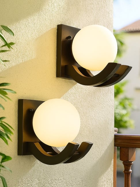 Buy Homesake Brown White Wood Gooseneck Wall Lamp Set of at