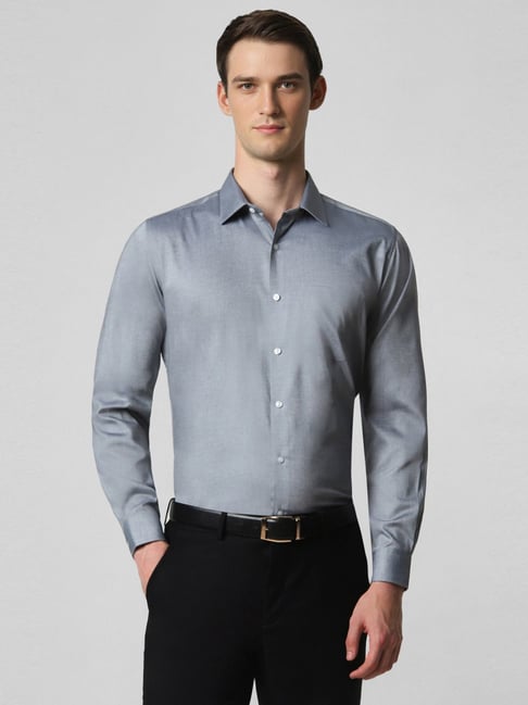 Buy Van Heusen Grey Cotton Regular Fit Shirts for Mens Online