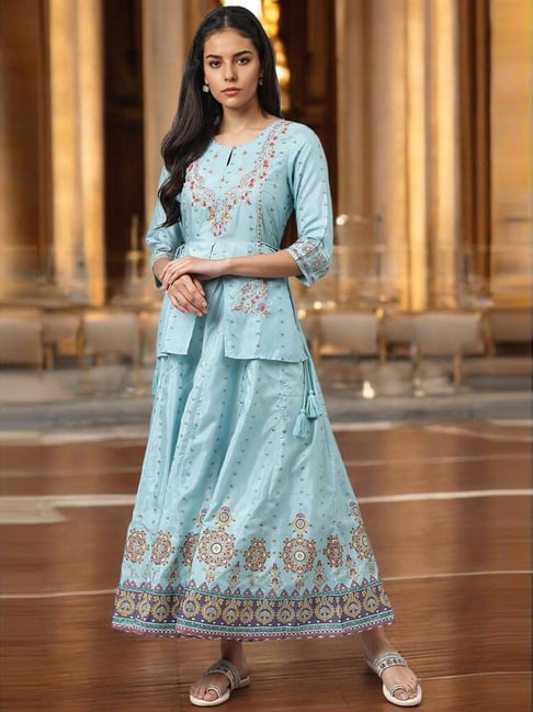 Buy W Aqua Blue Floral Print A-Line Dress for Women Online @ Tata CLiQ