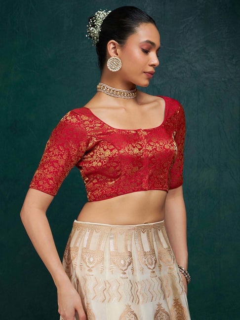 Buy Soch Red Woven Pattern Readymade Blouse for Women Online