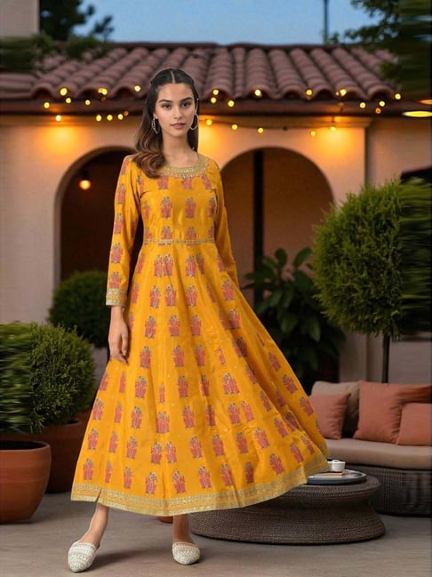 Buy W Mustard Printed A-Line Dress for Women Online Tata CLiQ