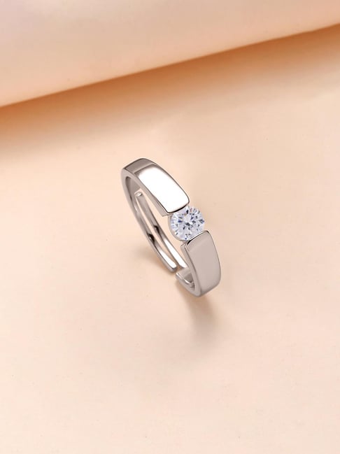 Ornate Jewels 925 Silver Carat American Diamond Single Solitaire  Adjustable Ring for Men