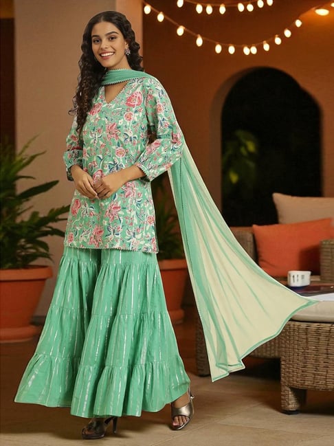 Gold Lavish Designer Palazzo Salwar Suit Cotton Printed Ladies