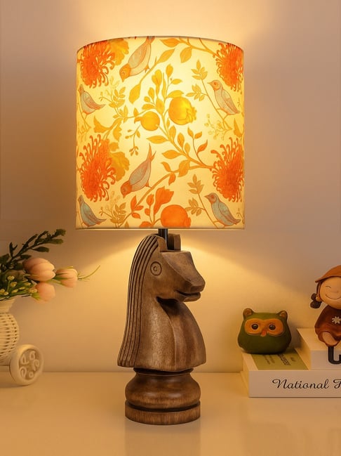 Homesake Red Wood Chess Bedside Table Desk Lamp with Shade