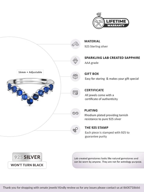 Buy Ornate Jewels 925 Silver Blue Sapphire Adjustable Ring Online