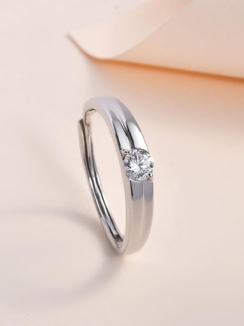 Ornate Jewels 925 Sterling silver American Diamond Solitaire Adjustable  Ring for Men