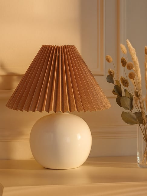 Buy Homesake Bedside White Ceramic Classic Desk lamp Jute Pleated
