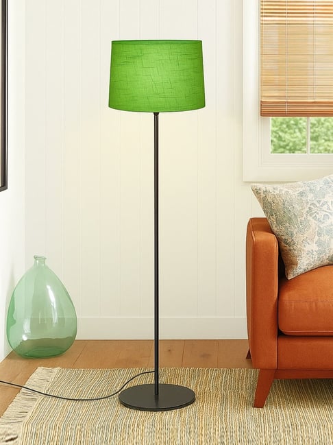 Homesake Modern Living Room Traditional Farmhouse Boho Green Floor Lamp  with Linen Shade - Main Image