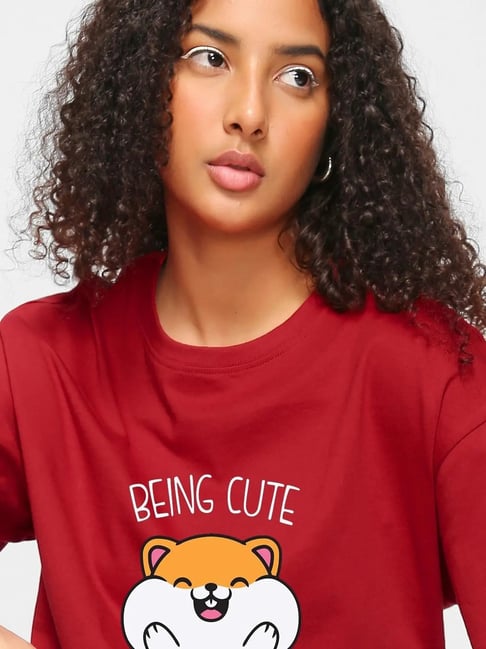 Bewakoof Women's Red Being Cute is My Superpower Graphic Printed