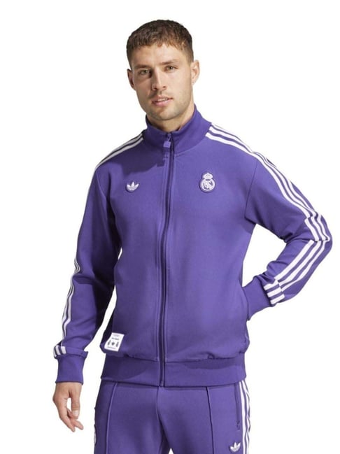 Adidas Purple Slim Fit Striped Sports Jacket