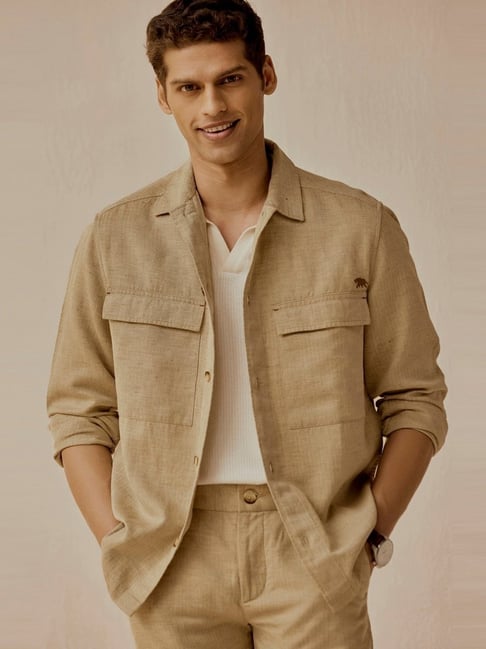 Andamen Khaki Cotton Blend Regular Structured Jacket