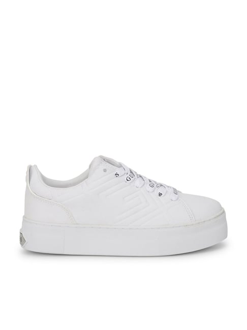 Guess White Lace-Ups Textured Sneakers-picture-12