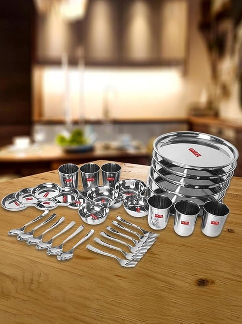 Buy HAZEL Silver Stainless Steel Dinner - Set of 36 at Best Price