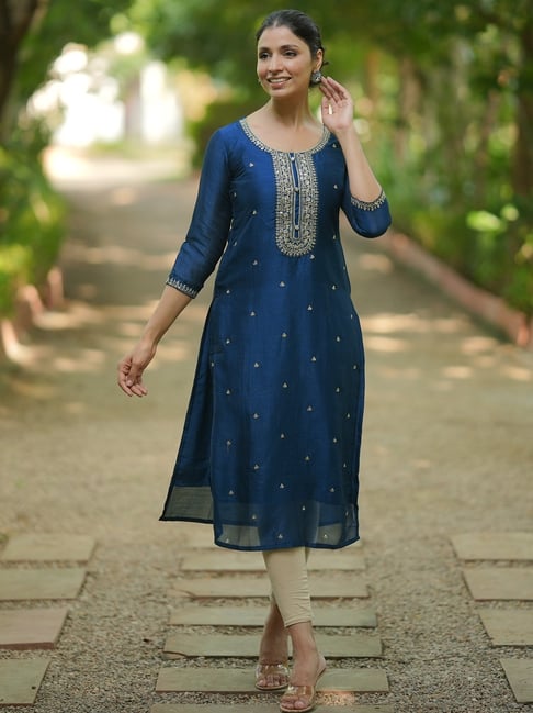 Libas Blue Straight Fit Embroidered Kurta-picture-25