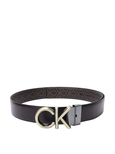 CALVIN KLEIN Brown Logo Leather Reversible Belt