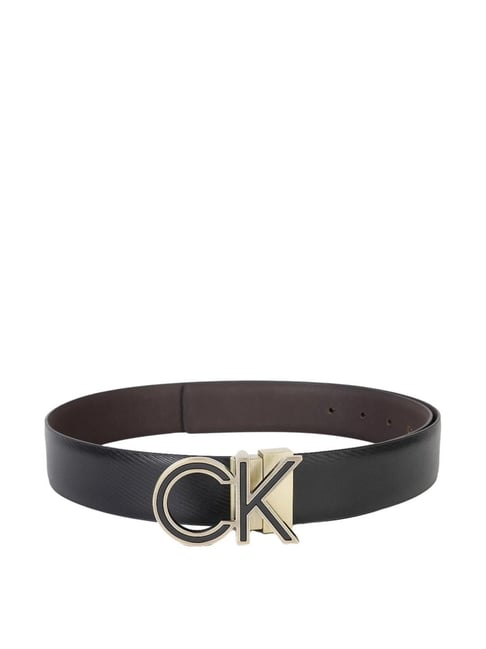 CALVIN KLEIN Brown Smooth Textured Leather Reversible Belt