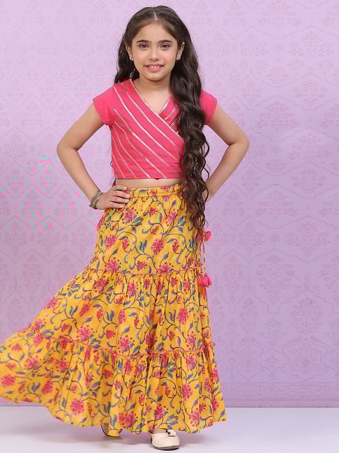 Biba Girls Yellow Cotton Embellished Lehenga Set-picture-10