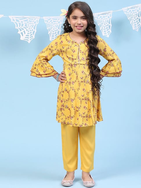 Biba Girls Yellow Printed Kurta Set-picture-31