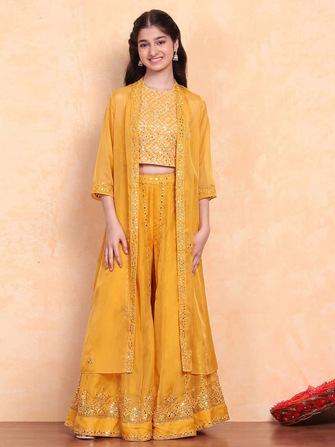 Biba Girls Yellow Kurta Set-picture-20