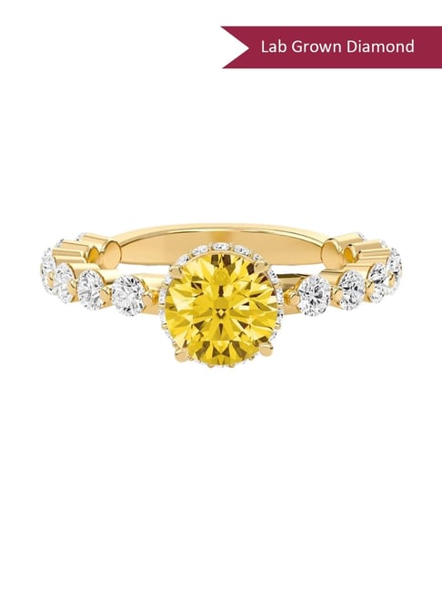 SHINE ETERNAL Lab Grown Diamond 14k (585) Yellow Gold Citrine Prong Set Side Stone Ring for Women-picture-46
