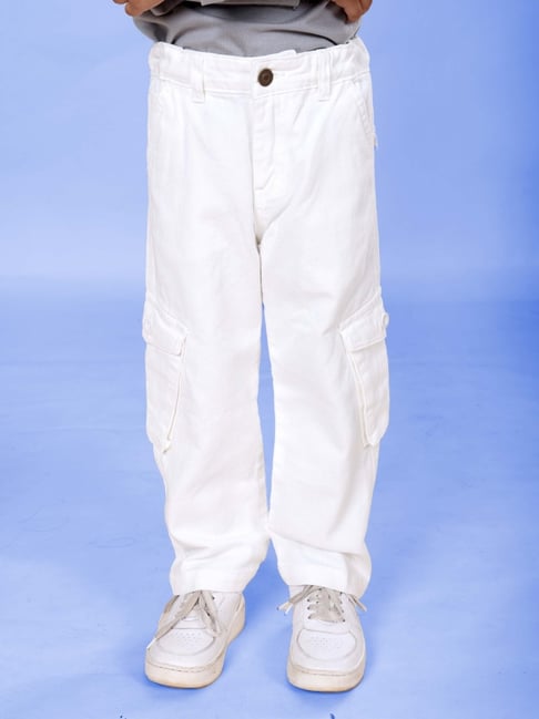 Kiddopanti Boys White Denim Regular Fit Jeans