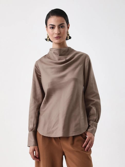 RAREISM Beige Blended Solid Top-picture-36
