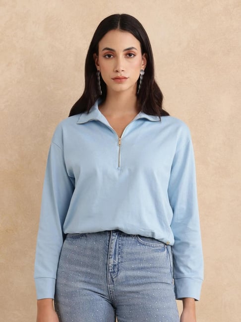 RAREISM Blue Polyester Solid Top-picture-26