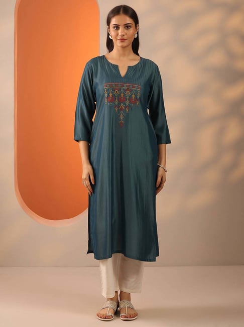gerua by libas Libas Grey Straight Fit Embroidered Kurta-picture-25