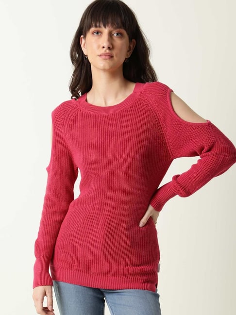 RAREISM Pink Cotton Solid Sweater