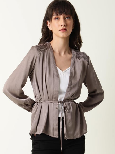 rareism beige polyester solid shrug