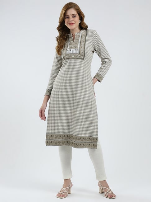 Monte Carlo Beige Blend Wool Woven Design Kurti-picture-42