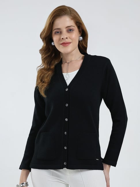 Monte Carlo Black Blend Wool Solid Cardigan-picture-36