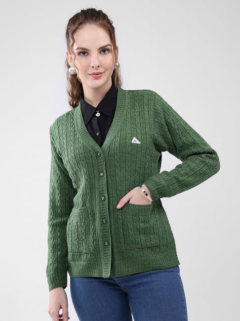 Wool Weave Cardigan Monte Carlo Green Blend Wool Woven