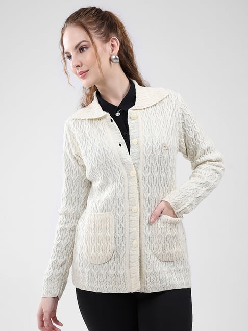 Monte Carlo White Blend Wool Woven Design Cardigan-picture-17