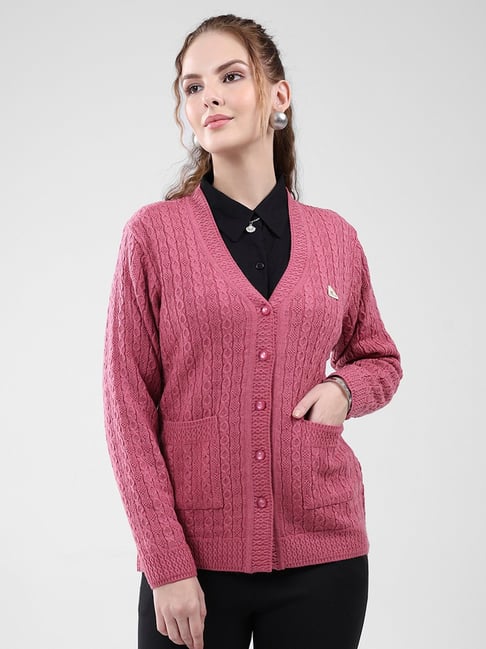 Monte Carlo Pink Blend Wool Woven Design Cardigan