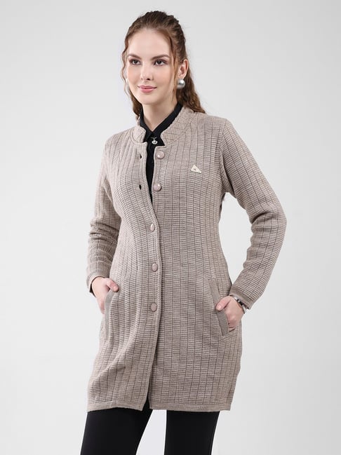 Monte Carlo Beige Blend Wool Woven Design Coat